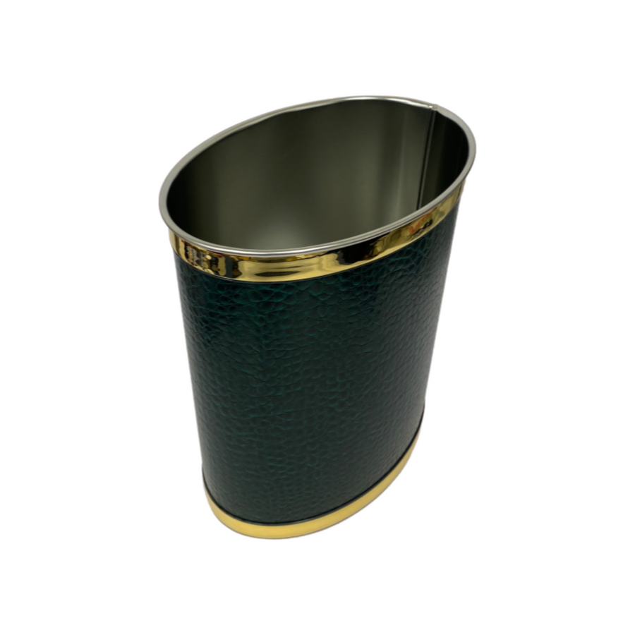 Emerald Green Faux Croc Oval Wastebasket