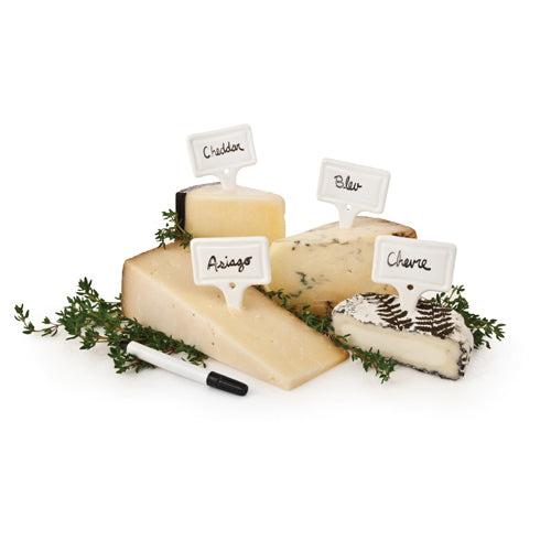 set of 4 ceramic cheese markers and food safe black pen cheese plate accessory entertaining hostess gift shower gift