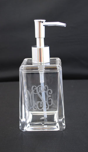 monogrammed soap dispenser lotion dispenser square acrylic lucite personalized