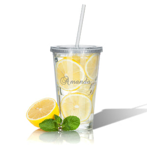 Personalized Double Walled Tumbler with Straw