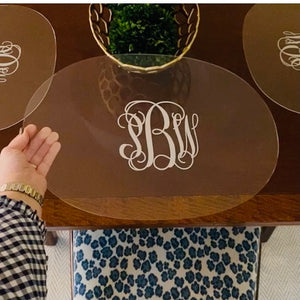 Acrylic Monogrammed Oval Placemat - Laser Engraved