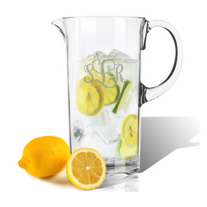 This simple yet stylish Personalized Monogrammed  55 oz Pitcher is a great choice for everyday drinkware. Our unbreakable drinkware is dishwasher and freezer safe and temperature resistant up to boiling point, made in USA, and BPA FREE!