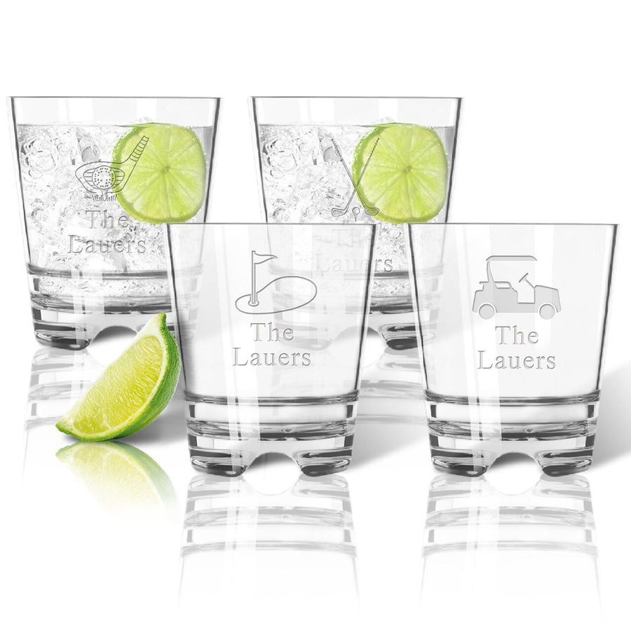 Tritan Double Old Fashioned Glasses 12oz (Set of 4): Golf with name